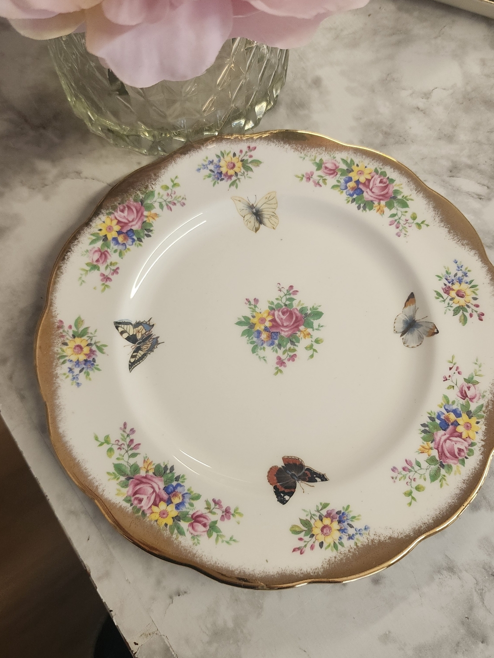 Royal Albert Floral Butterfly Gold-Trim Dessert Plate